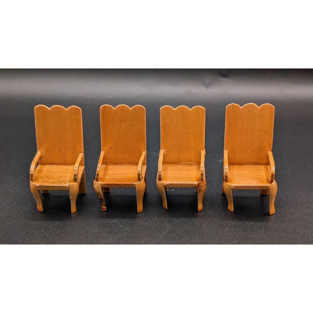 Vintage Lot Of 4 Dollhouse miniature armchair (scalloped backrest & curved legs)